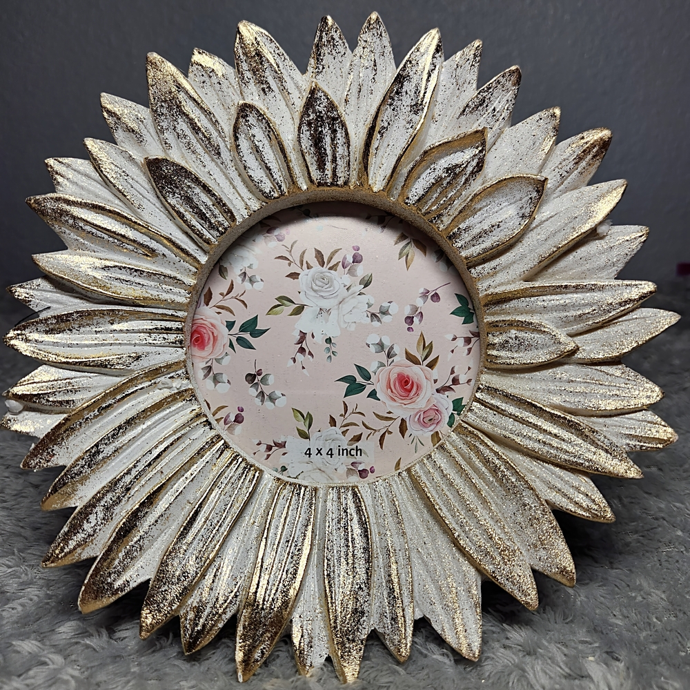 Concepts In Time: White with Gold Sunflower Picture Frame (4" X 4") NEW!!!
